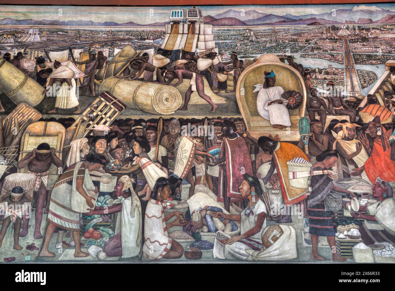 Corridor Fresco, „die große Stadt Tenochtitlan“, von Diego Rivera, 1945, Palacio Nacional de Mexico, Mexico City, Mexiko Stockfoto