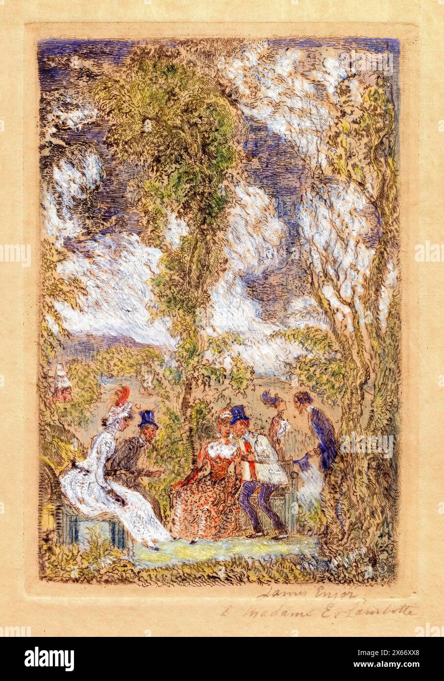 James Ensor, der Garten der Liebe, handkoloriertes Ätzen, 1888 Stockfoto