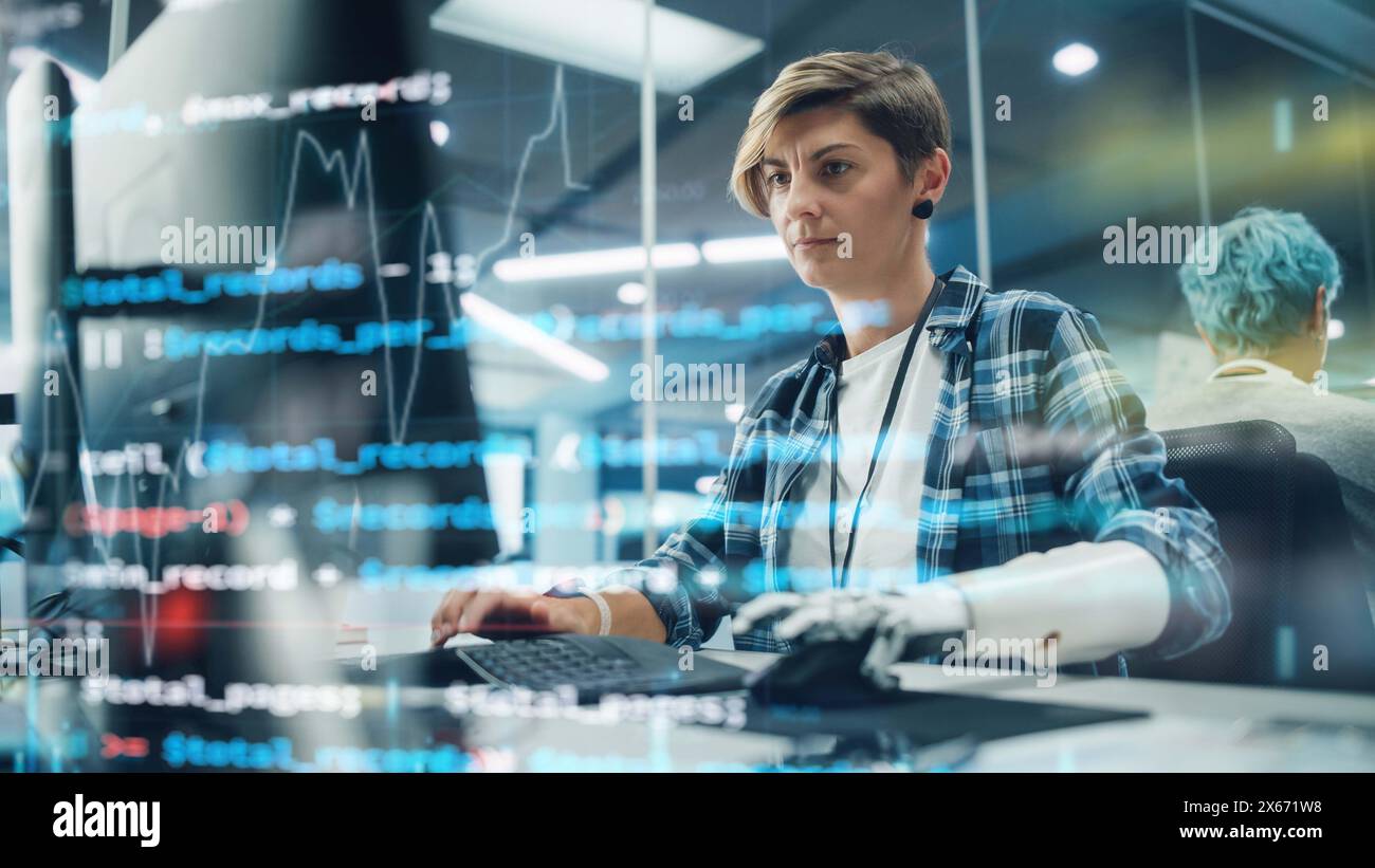 Aufnahme mit Visualisierung des laufenden Computercodes im Vordergrund ...