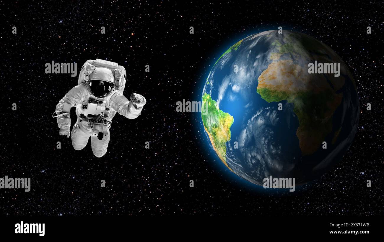 Eine Erde dreht sich auf dem schwarzen Hintergrund. Elemente dieses Bildes, bereitgestellt von der NASA. Stockfoto