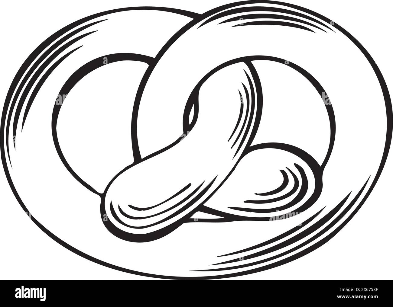 Brezel-Symbol. Vektordarstellung isoliert, lineare Darstellung. Backwaren. Handgezeichnete Skizze traditionelles französisches Brot Symbol Schablone Ernährungsprodukt f Stock Vektor