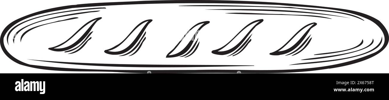 Baguette, französisches Brot. Vektordarstellung isoliert, lineare Darstellung. Backwaren. Handgezeichnete Skizze Symbol für frisches weißes Weizenbrot. Vorlage für Lebensmittel Stock Vektor