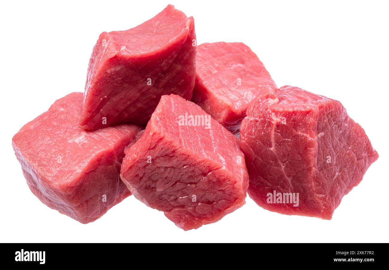 Rindfleischschnitte isoliert auf weißem Hintergrund. Datei enthält Beschneidungspfade. Stockfoto