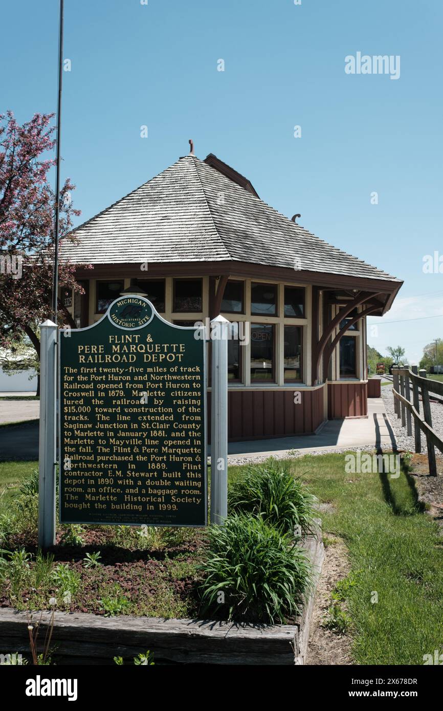 Flint and Pere Marquette Railroad Depot, derzeit ein Museum, in Marlette Michigan USA Stockfoto