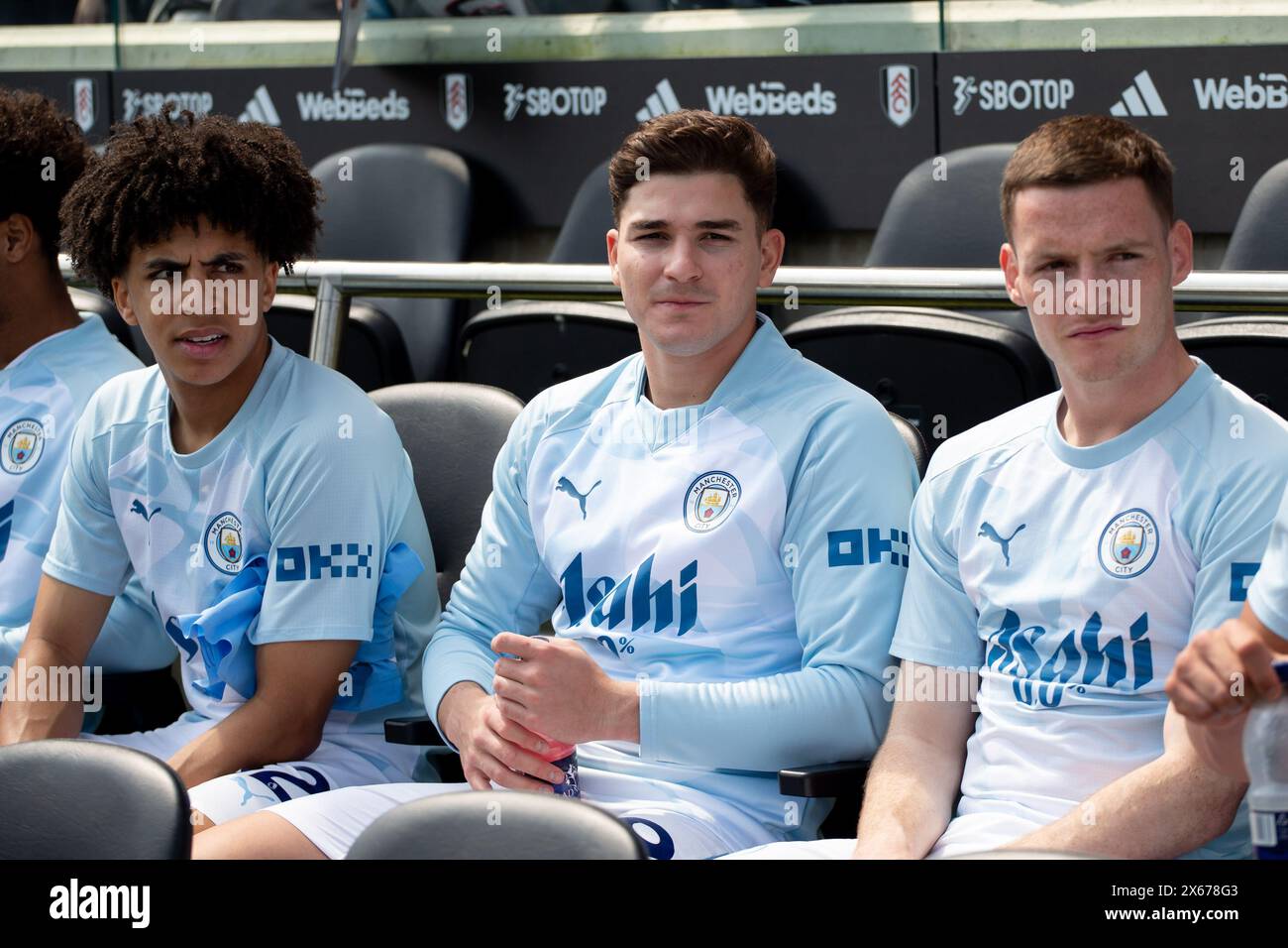 Julian Alvarez von Manchester City während des Premier League-Spiels zwischen Fulham und Manchester City im Craven Cottage, London am Samstag, den 11. Mai 2024. (Foto: Federico Maranesi | MI News) Stockfoto