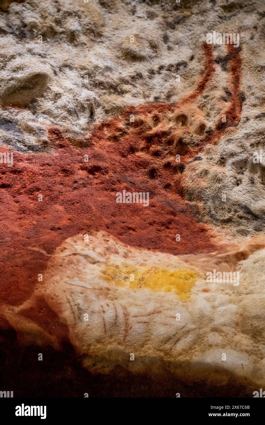 Besichtigungstour durch Lascaux IV, die letzte vollständige Nachbildung der Lascaux-Höhle, eine geschmückte Höhle aus der oberpaläolithischen Zeit, das Symbol der Prähis Stockfoto