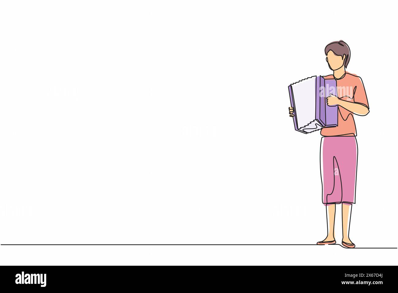 Eine einzeilige, zeichnende Musikerin, die Akkordeon spielt. Weibliche Darstellerin spielt ein akustisches Musikinstrument. Akkordeonist spielen Musik-Instr Stock Vektor