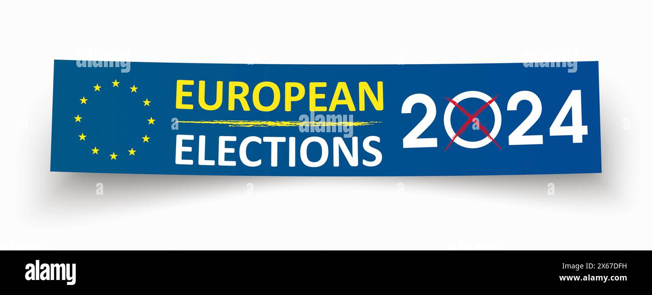 Papierbanner Europawahlen 2024 Blaues Banner für Europawahlen 2024. Stockfoto