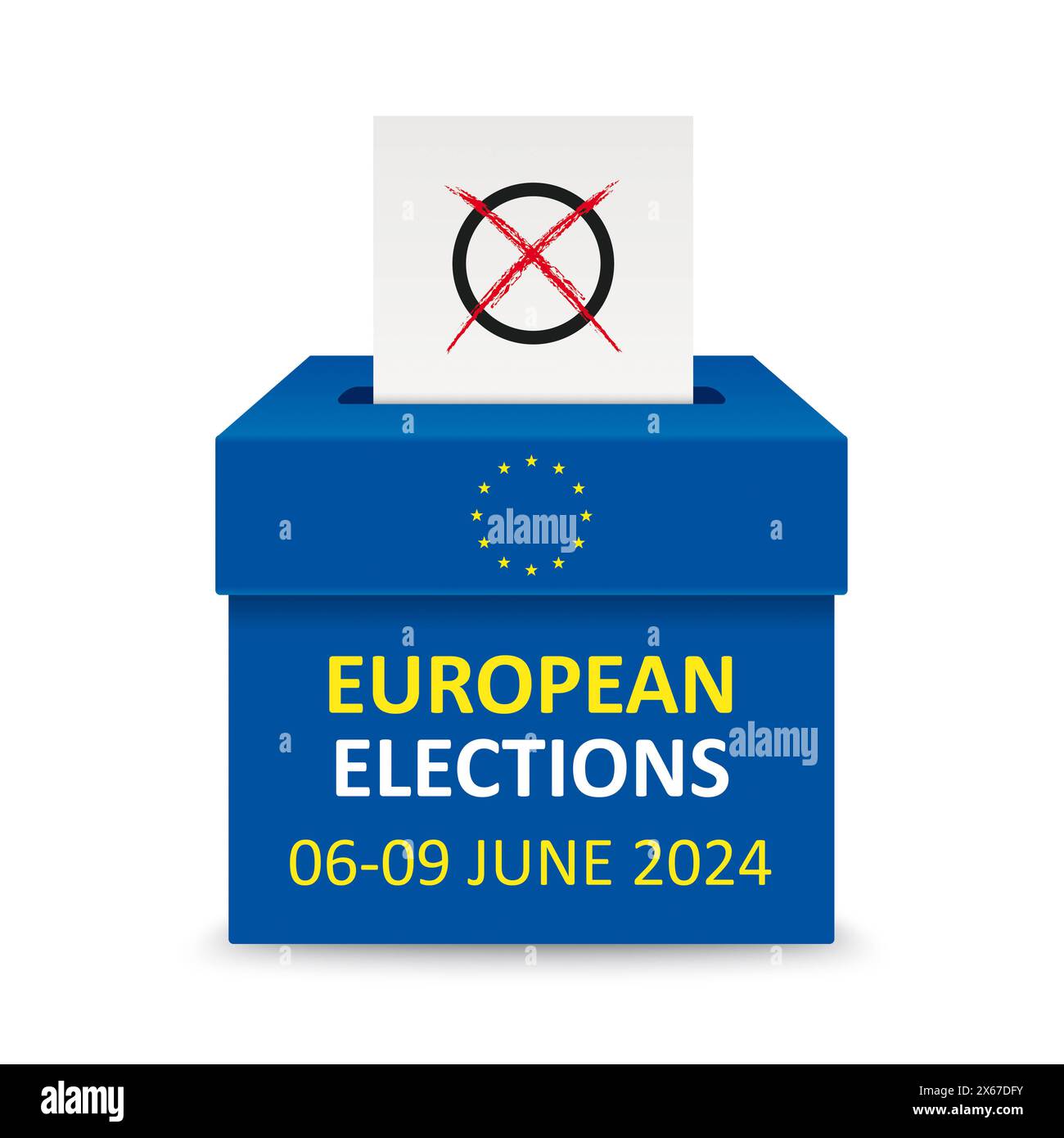 Abstimmungsbox Papier Europawahlen 2024 Abstimmungsbox mit dem Text Europawahlen 2024. Stockfoto