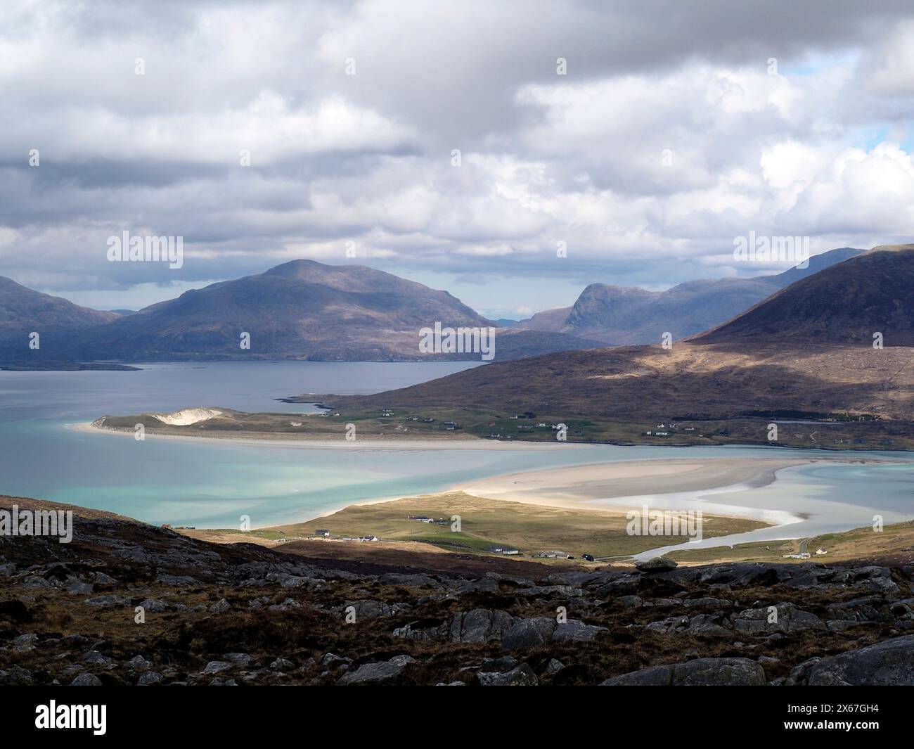 Blick von Bullabhal, Harris in Richtung Luskentyre, Äußere, Hebriden, Schottland Stockfoto
