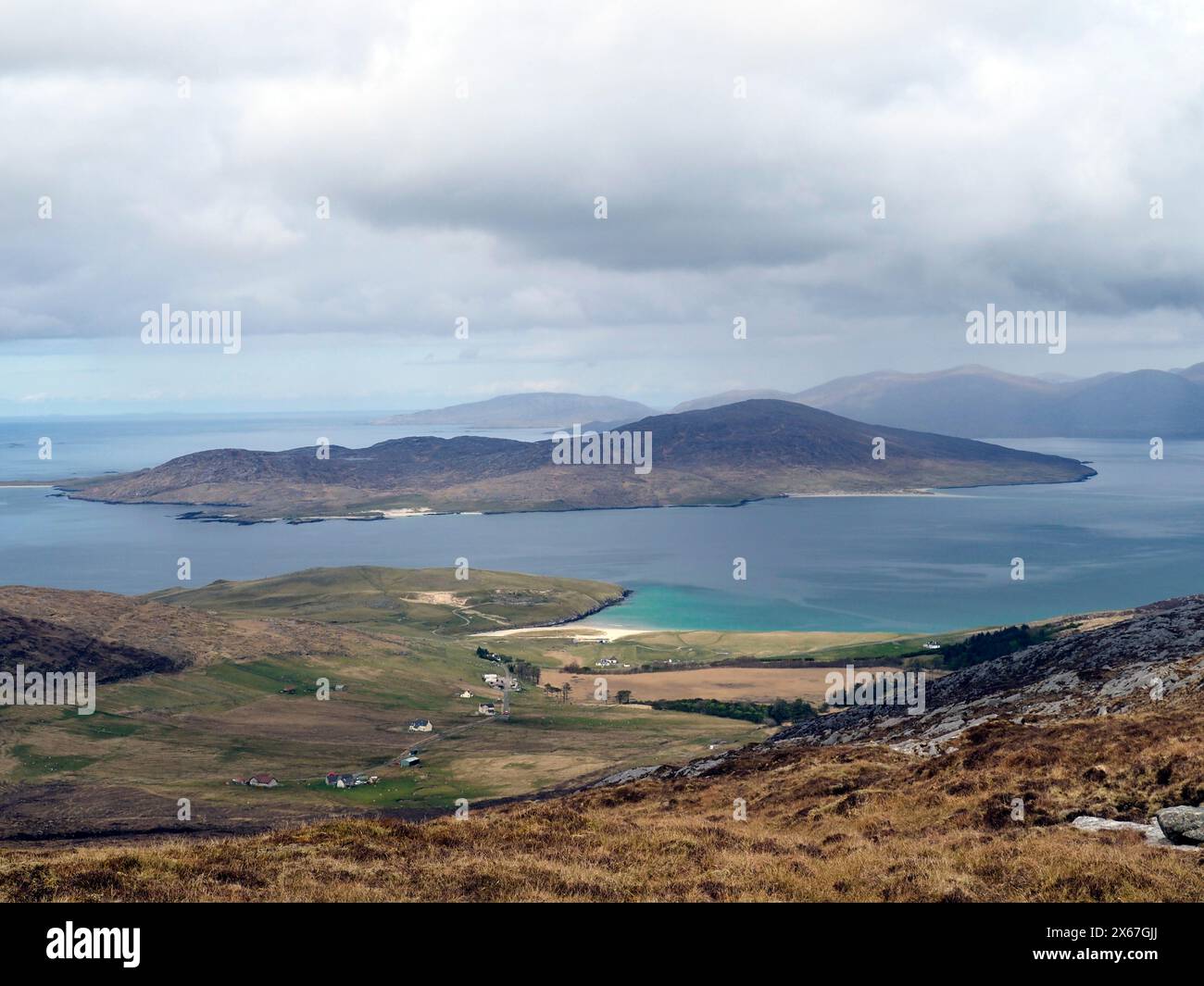 Blick von Bullabhal, Harris in Richtung Taransay, Äußere Hebriden, Schottland Stockfoto
