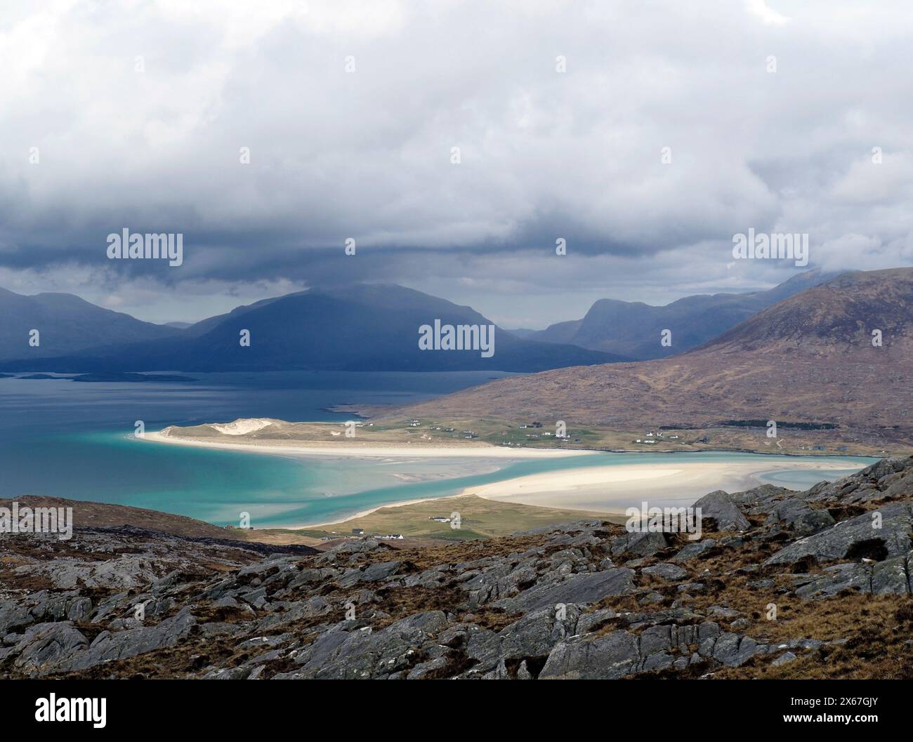 Blick von Bullabhal, Harris in Richtung Luskentyre, Äußere Hebriden, Schottland Stockfoto