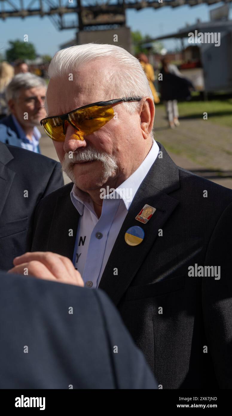 13. Mai 2024, Mecklenburg-Vorpommern, Peenemünde: Lech Walesa, Friedensnobelpreisträger, ehemaliger Vorsitzender der gewerkschaft Solidarnosc und ehemaliger polnischer Präsident, besucht Peenemünde im Rahmen des European Arts Festival Summit, einer internationalen Kulturkonferenz mit über 230 Festivalveranstaltern aus mehr als 40 Ländern. Foto: Stefan sauer/dpa Stockfoto