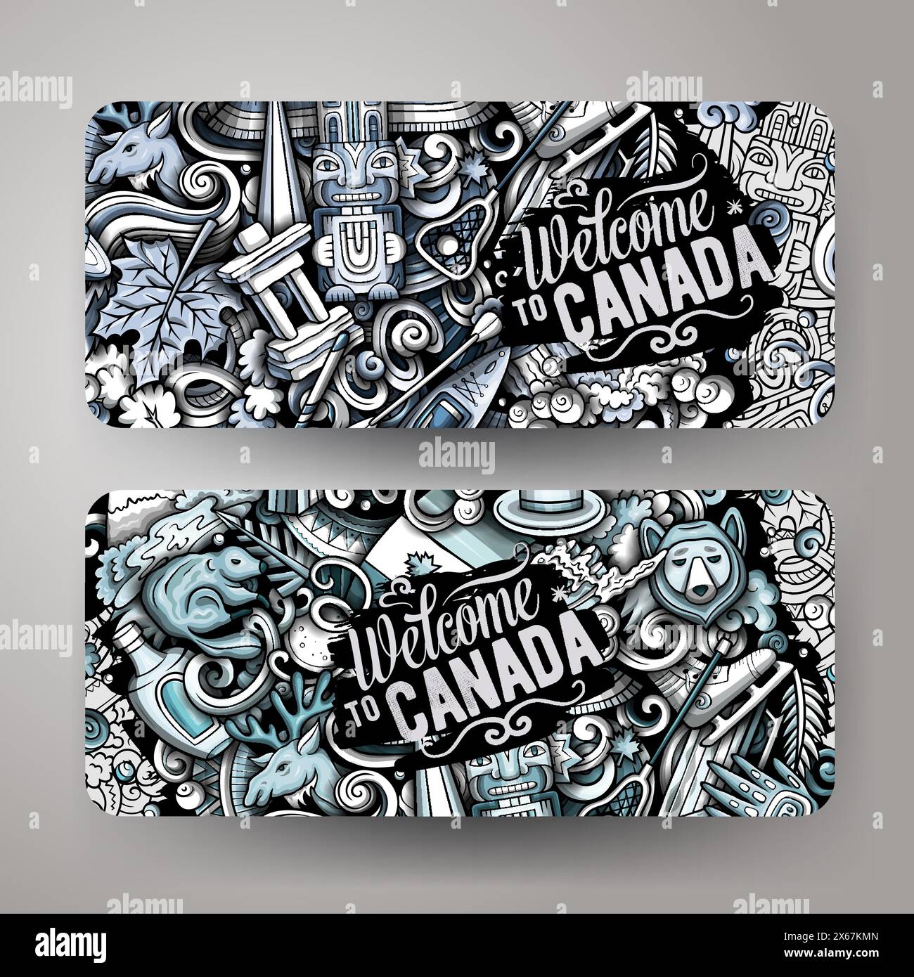 Cartoon Vektor Kritzelsatz Kanada Banner Vorlagen Stock Vektor