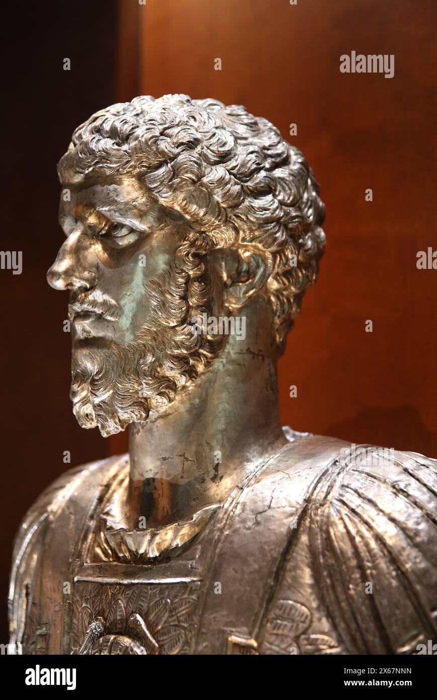 Lucius Verus (130-169 ). Römischer Kaiser. Nerva-Antonine-Dynastie. Silberporträt. Der Marengo-Schatz. 2. Jahrhundert. Italien. Stockfoto