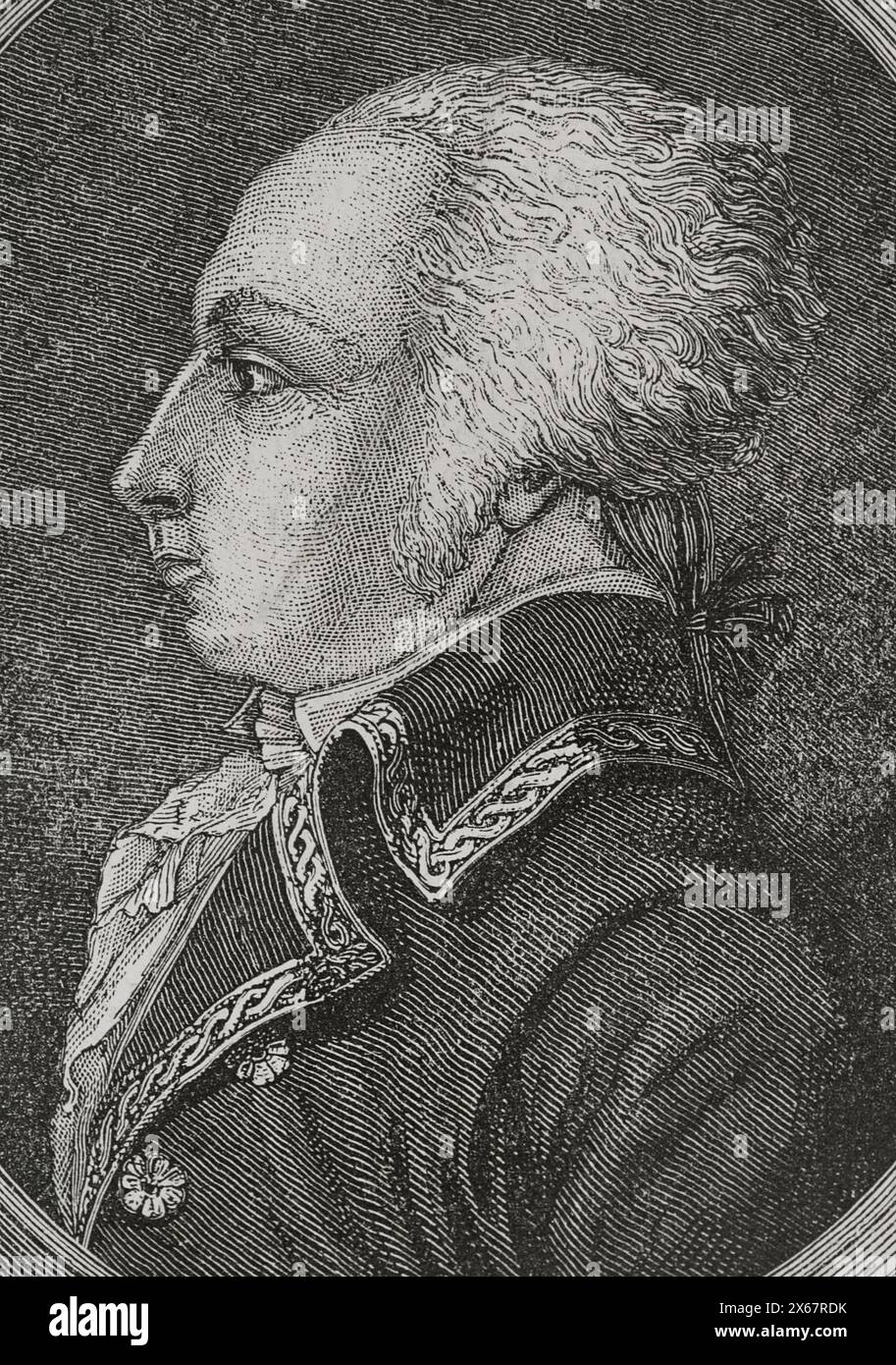 Christophe de Kellermann (1735–1820). Französisches Militär. Marschall von Frankreich während der Regierungszeit Ludwigs XVI. Er trat der französischen Revolution bei. Hochformat. Stich von Pannemaker. "Geschichte der Französischen Revolution". Band I, 1876. Stockfoto