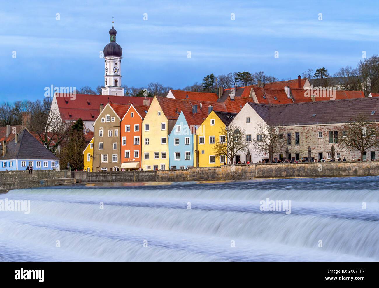 Landsberg am Lech am Abend, Lechwehr, Oberbayern, Bayern, Deutschland, Europa Stockfoto