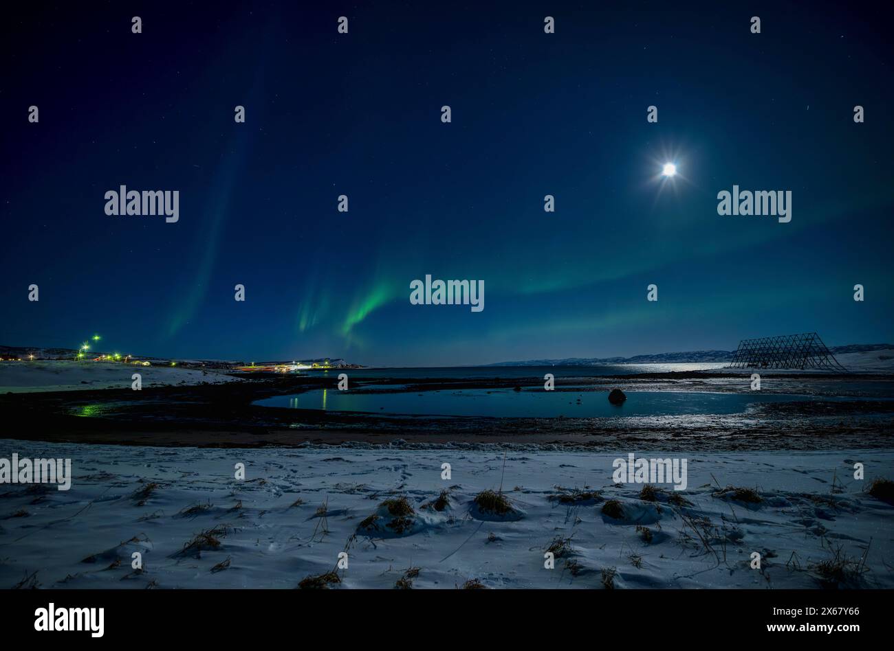 Nordlichter, Nesseby, Kirche, Varanger Halbinsel, Finnmark, Norwegen, Stockfoto