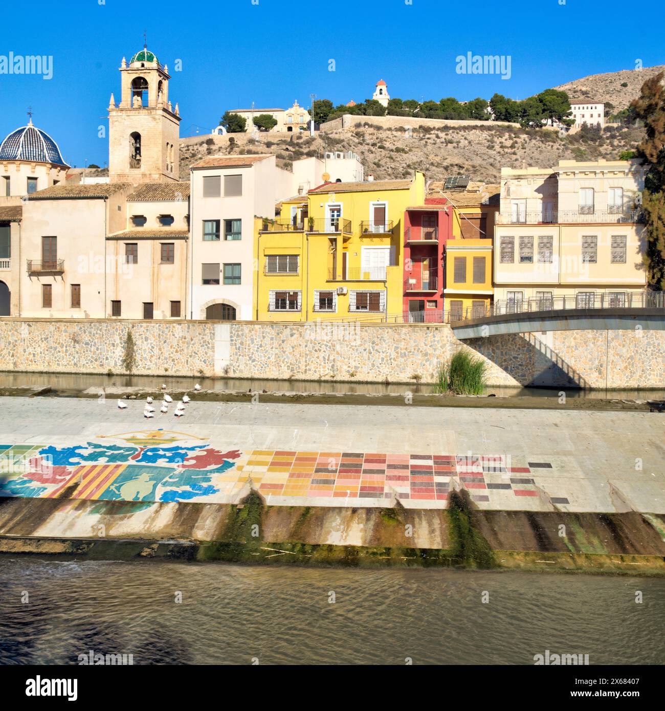 Rio Segura, Kirche, Santas Justa y Rufina, Seminario diözesano, Monte San Miguel, Altstadt, Architektur, Orihuela, Autonomy of Valencia, Spanien, Stockfoto
