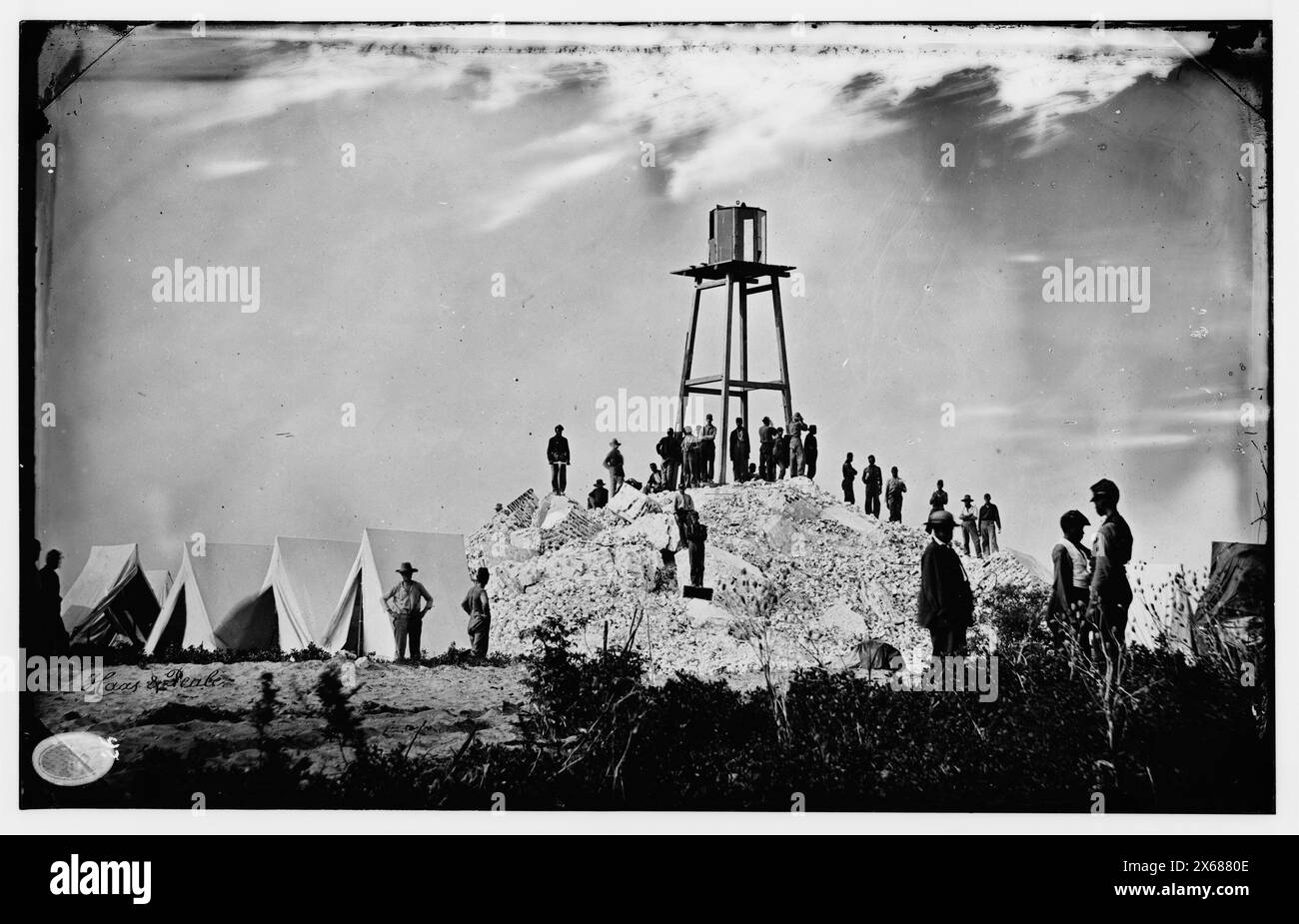 Morris Island (Umgebung), South Carolina. Ruinen des Leuchtturms von Charleston, Fotos des Bürgerkriegs 1861-1865 Stockfoto