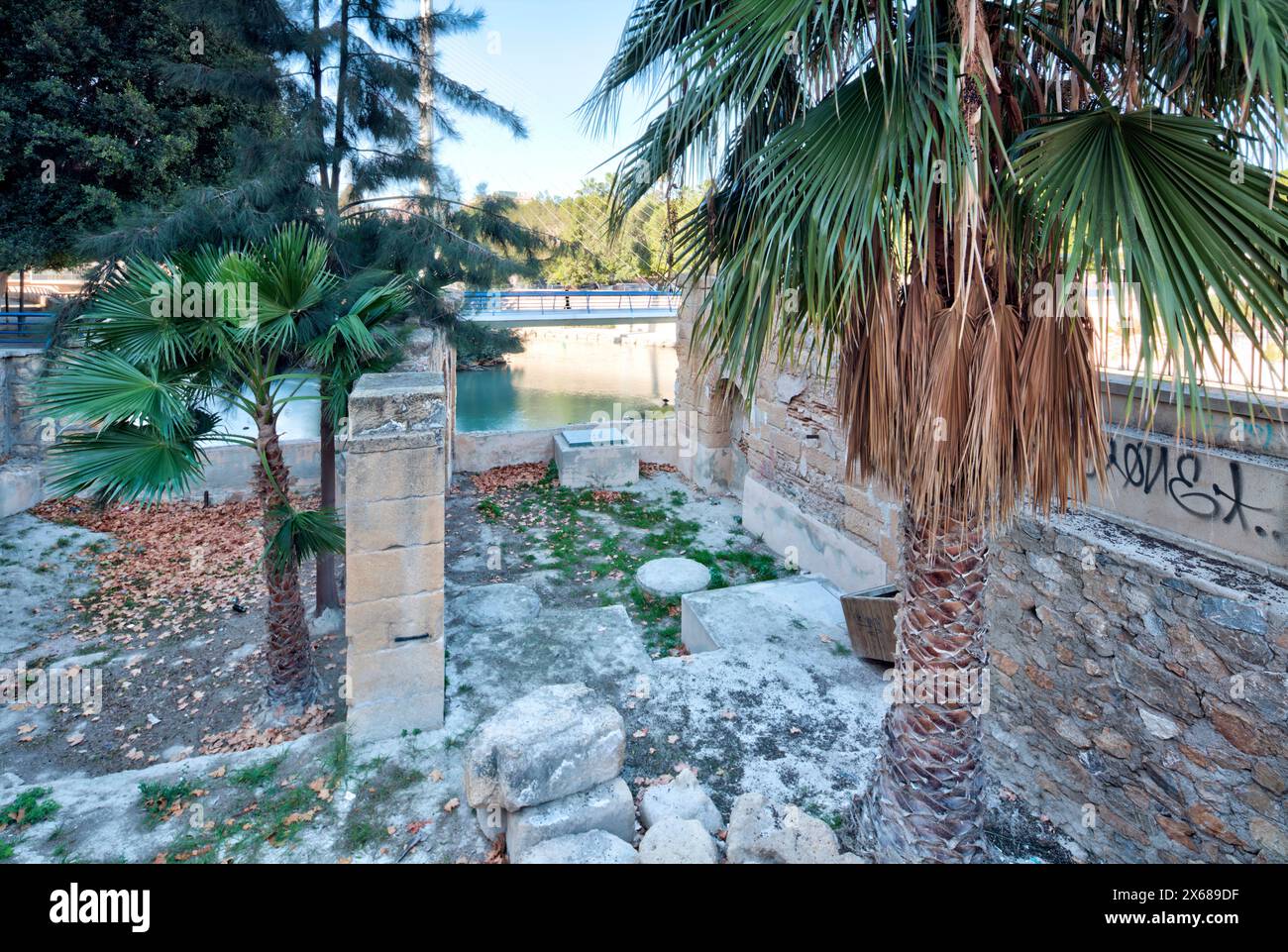 Rio Segura, Fluss, Ruine, Mittelalter, Altstadt, Architektur, Stadtbesichtigung, Murcia, autonome Region Murcia, Spanien, Stockfoto