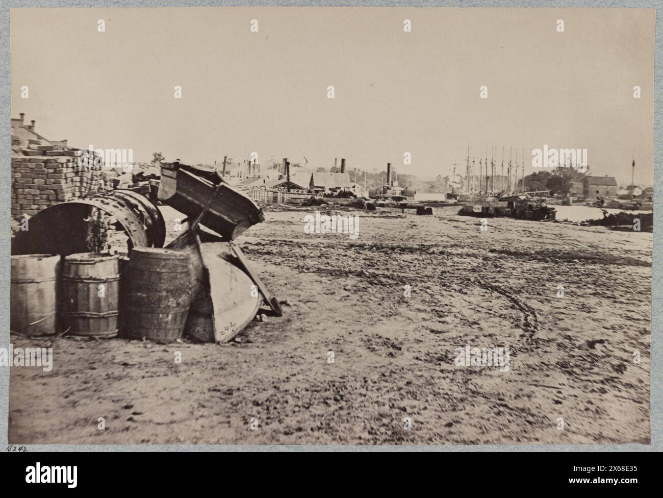 Blick auf die Docks in Rocketts, Richmond, Virginia, April 1865, Bürgerkriegsfotos 1861-1865 Stockfoto