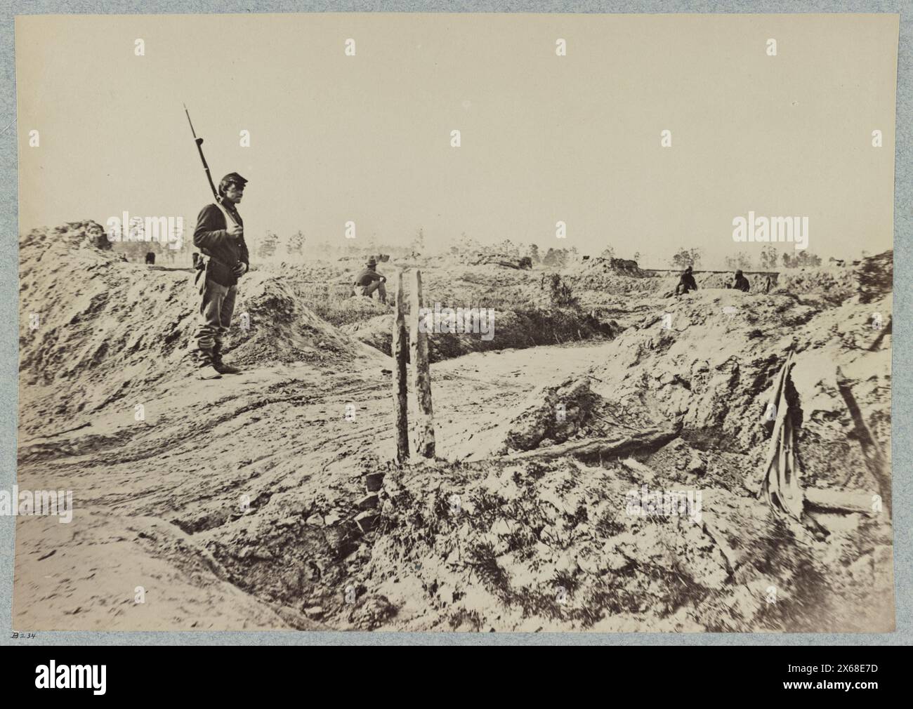 Gewehrgruben auf der Streiklinie vor Petersburg, Virginia, Bürgerkriegsfotos 1861-1865 Stockfoto