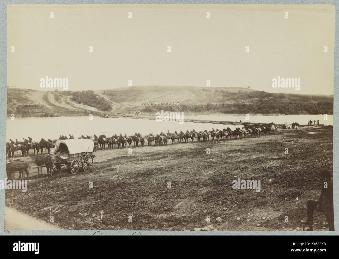 Pontonbrücke über den Rappahannock River unterhalb von Fredericksburg, Virginia, Bürgerkriegsfotos 1861-1865 Stockfoto