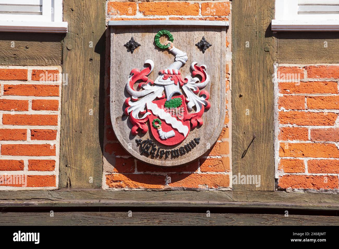 Wappen, Ehlermannsche Speicher, Rotenburg an der Wümme, Niedersachsen, Deutschland, Europa Stockfoto