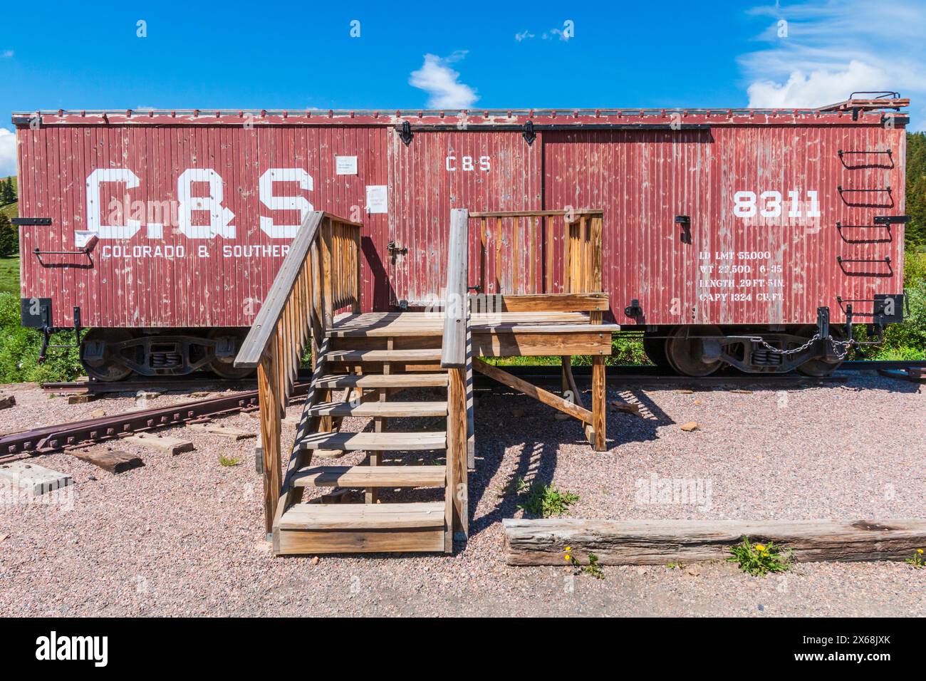 Blick vom Boreas Passstrasse in Colorado. Die Denver, South Park und Pacific Narrow Gauge Railroad diente einst diese Gegend. Stockfoto