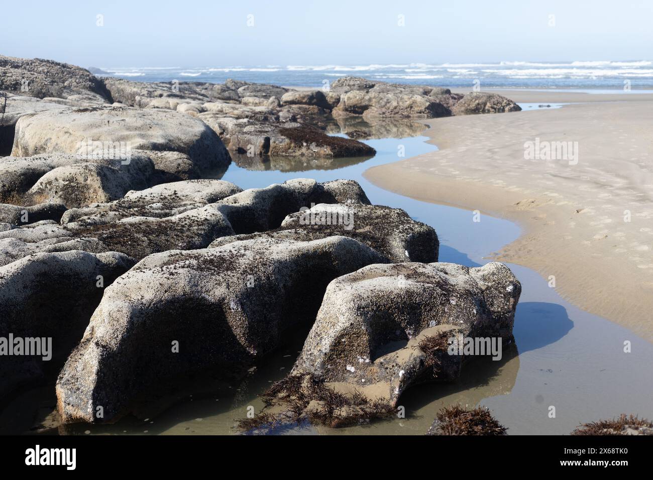 Der Strand in Yachats, Oregon, an einem sonnigen Frühlingstag. Stockfoto