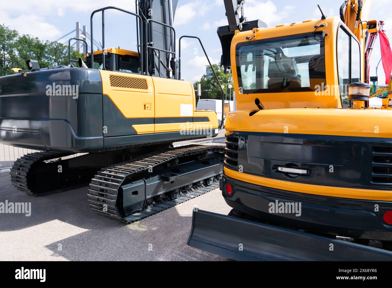 Fuhrpark gelber Baumaschinen. Stockfoto