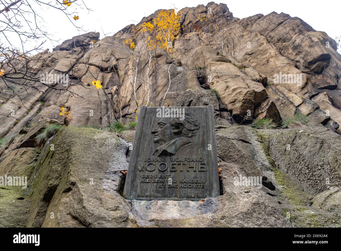 Johann Wolfgang von Goethe-Gedenktafel im Bodetal im Harz bei Thale, Sachsen-Anhalt Stockfoto