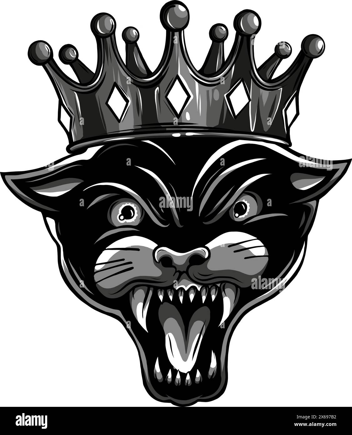 Illustration eines brüllenden Panthers mit schwarzem und weißem Vektordesign auf weißem Hintergrund Stock Vektor