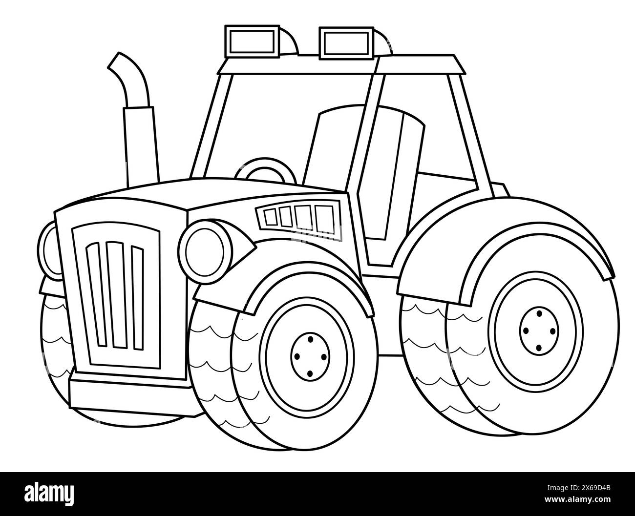 Cartoon Bauernhof Ranch Auto Fahrzeug Traktor isoliert Färbung Seite isoliert Hintergrund Illustration für Kinder Stockfoto
