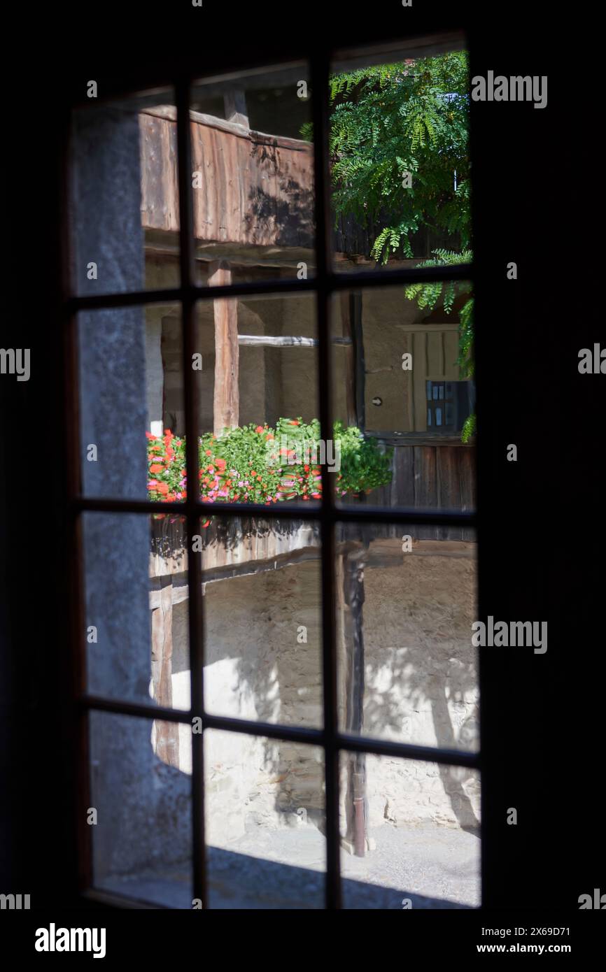 Schloss Gruyeres, Fenster Stockfoto