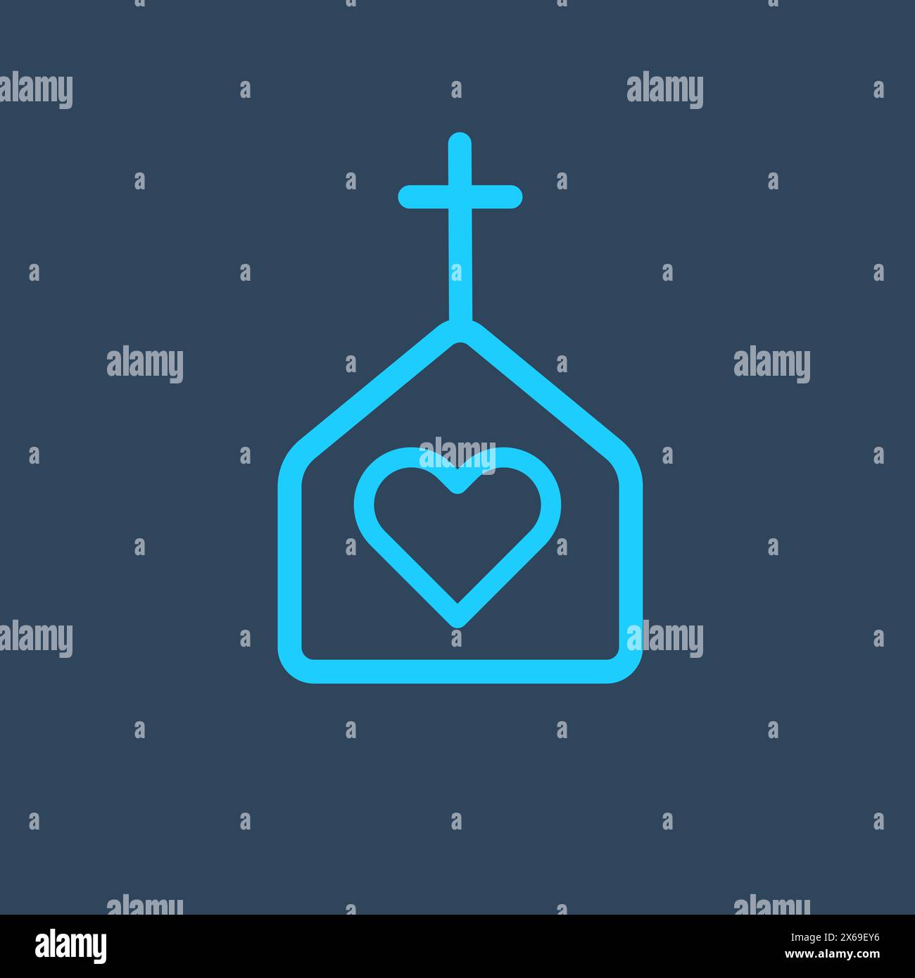 Kirchenlinie Ikone, Kirchengebäude mit Kreuz. Religiöses Symbol. Faith House. Abbildung des Rohteils-Vektors auf weißem Hintergrund isoliert. Stock Vektor