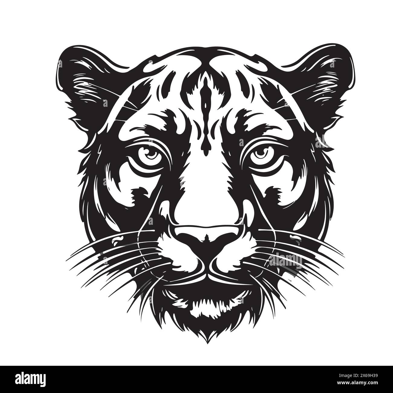 Schwarzer Panther im Porträt, handgezeichnete Zeichnung, wilde Tiere Stock Vektor