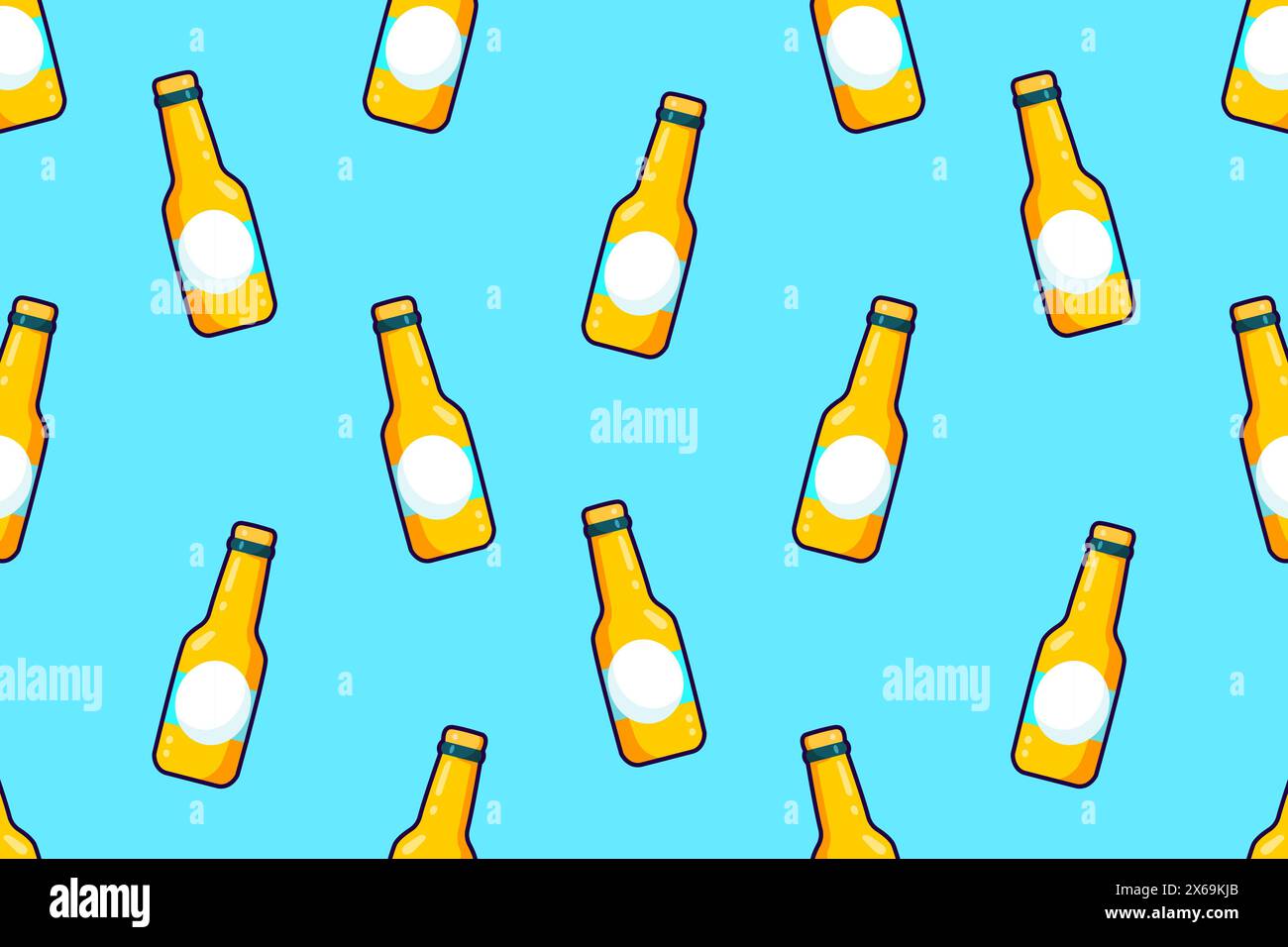 Muster der gelben Cartoonflaschen. Vektorabbildung. Stock Vektor