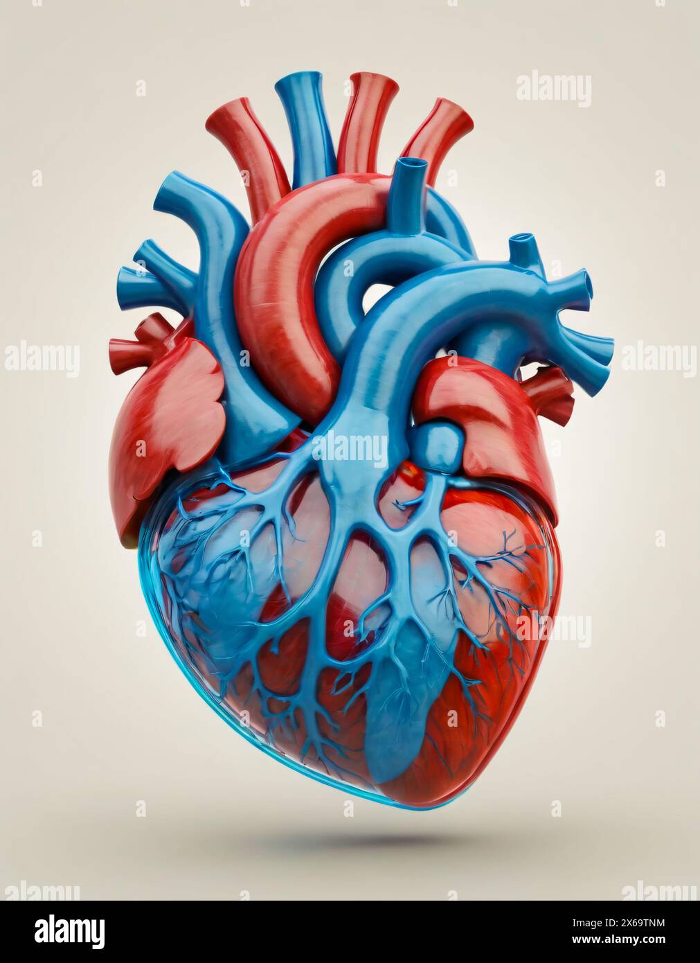 Menschliches Herz, realistische Darstellung. Keramik und Kristallblau und Rot Stockfoto