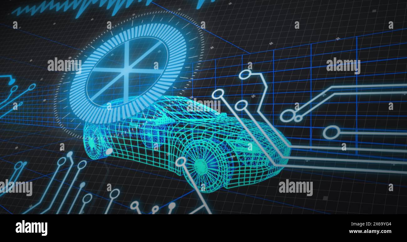 Das ist ein Bild eines futuristischen Autos auf einem Alphakanal Stockfoto