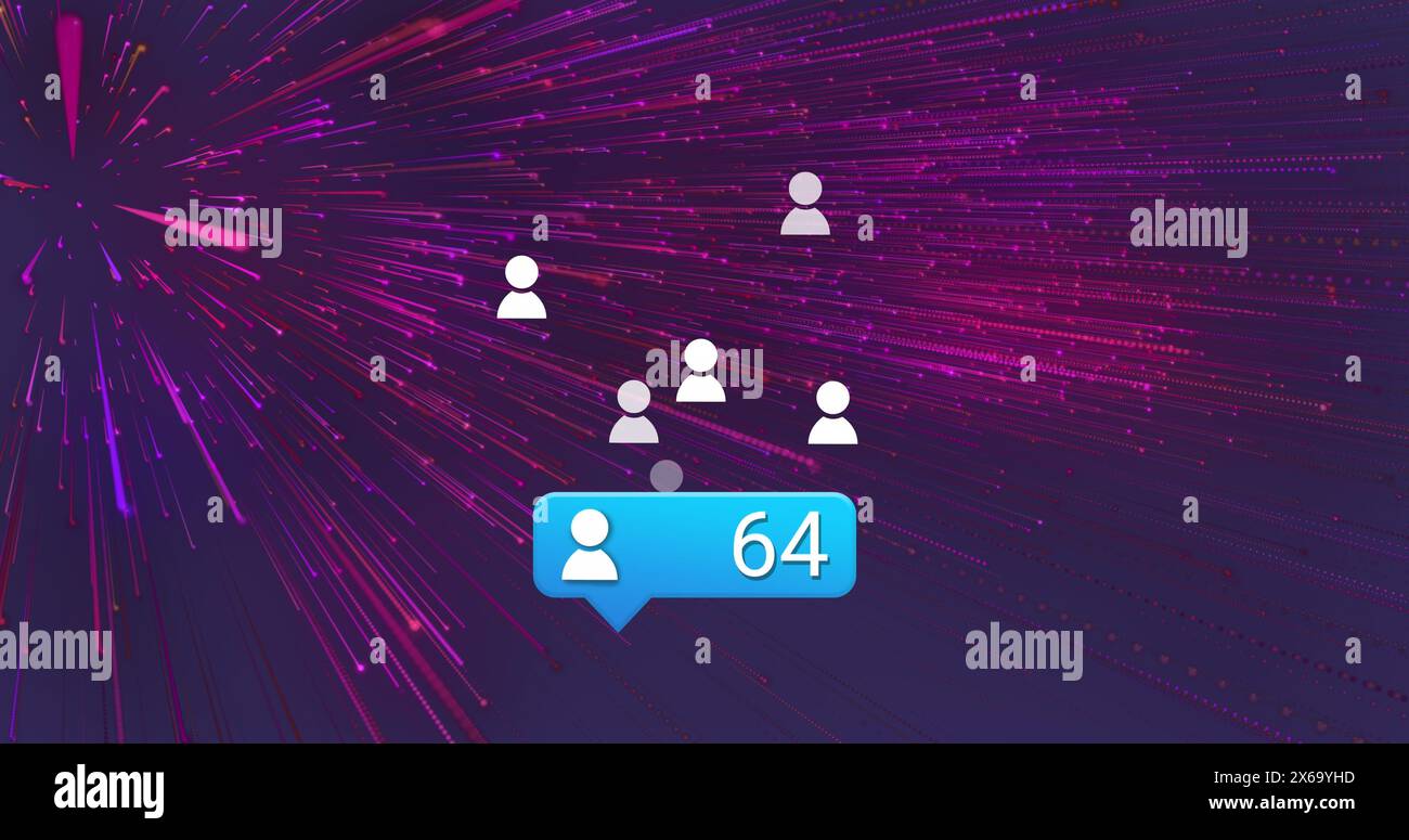 Bild von Social-Media-Symbolen und -Zahlen über dem Pinkmuster Stockfoto