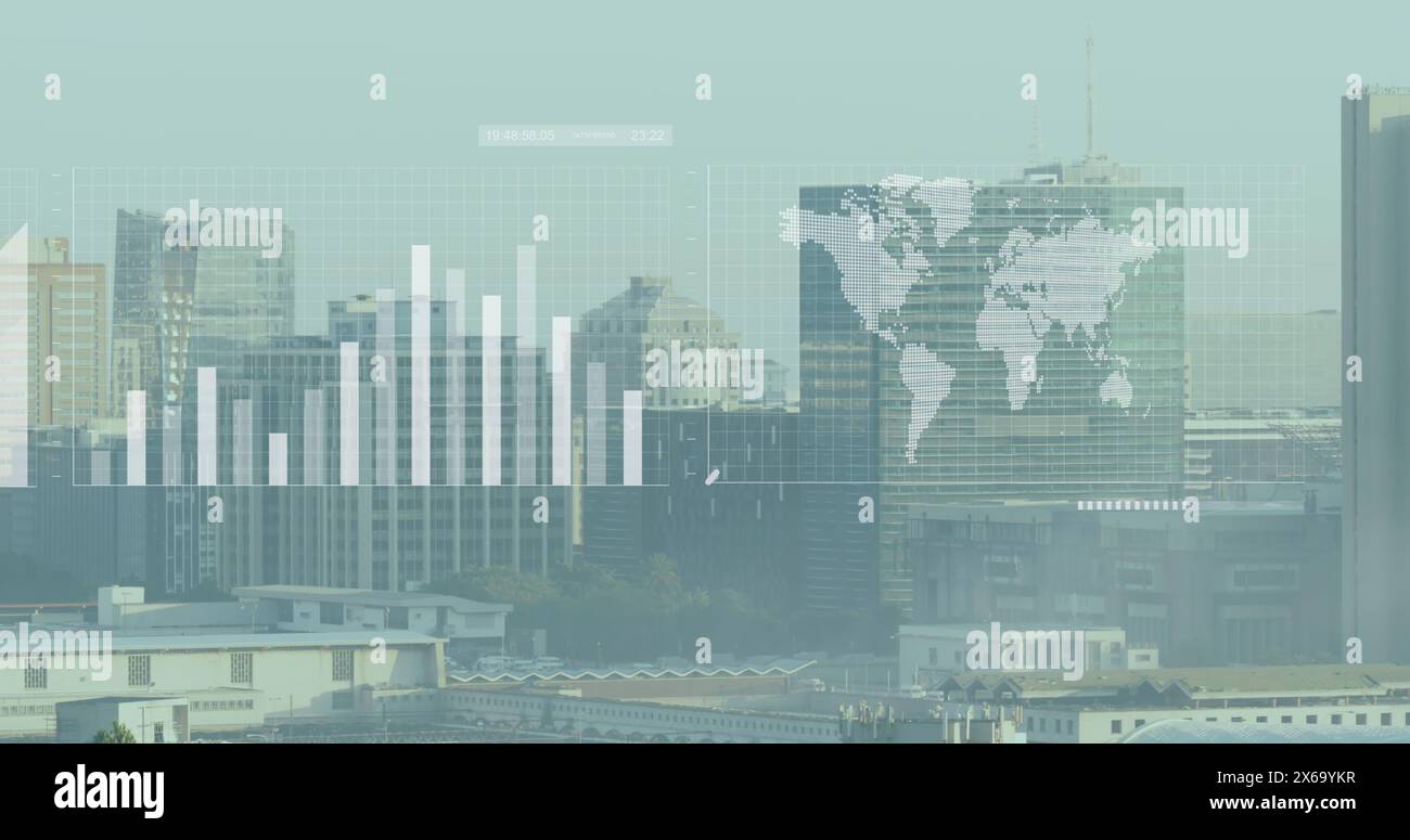 Bild der Verarbeitung finanzieller Daten über dem Stadtbild Stockfoto