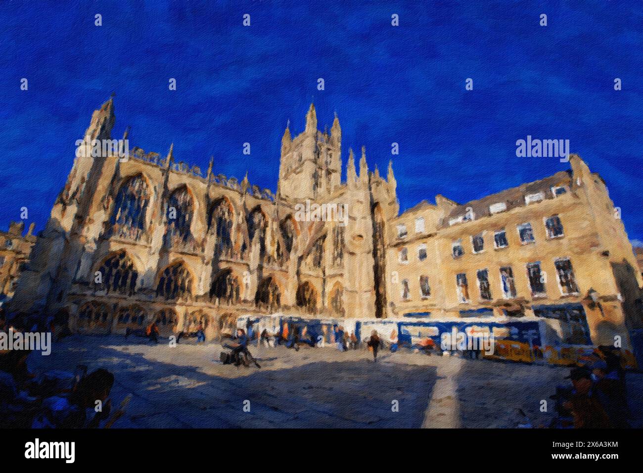 Blick auf Bath Abbey aus dem Südwesten, Bath, Somerset, England. Stockfoto