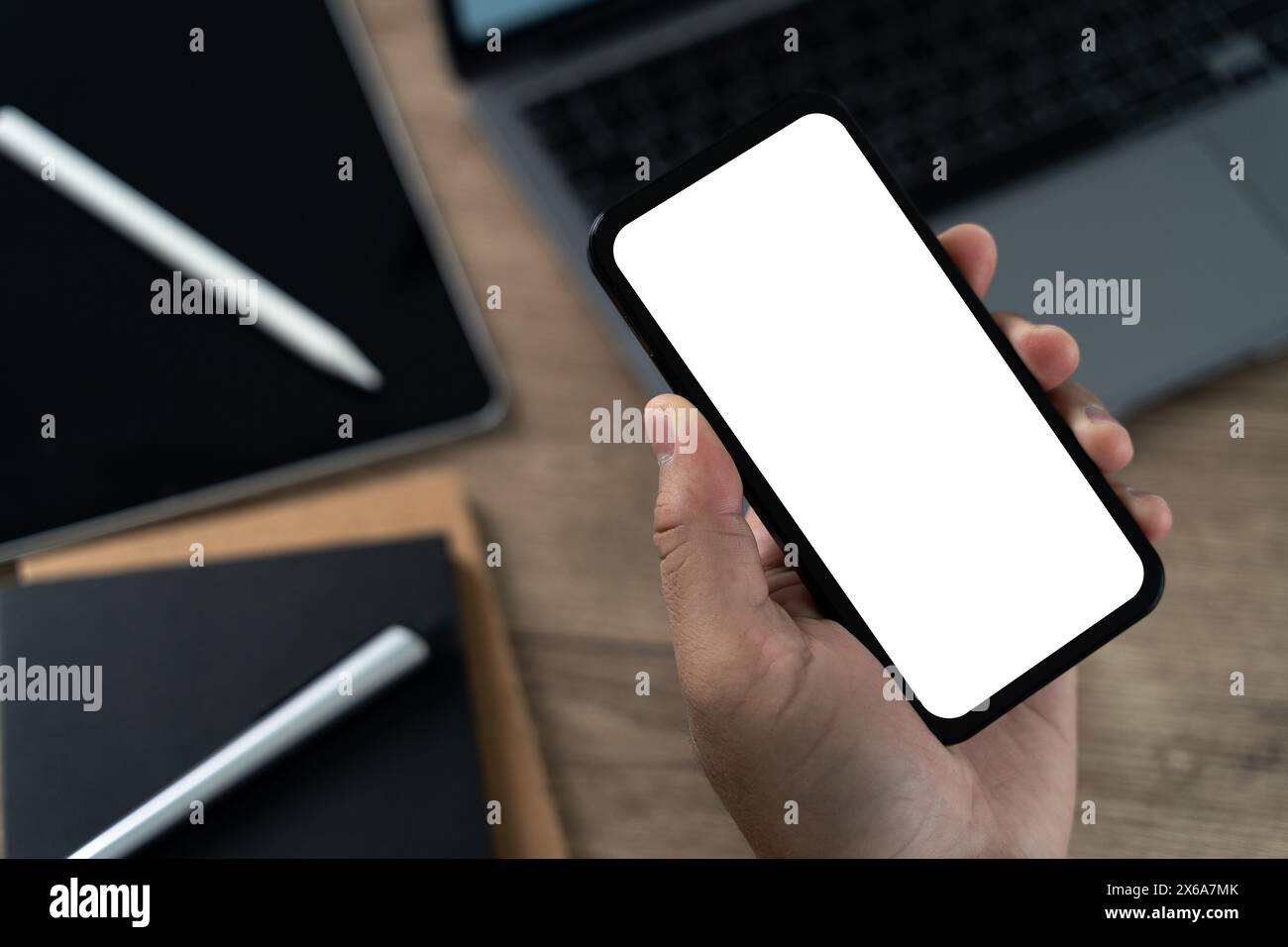 Neue phone Technology Smartphone mit leerer Bildschirm und moderner Rahmen weniger Design Stockfoto