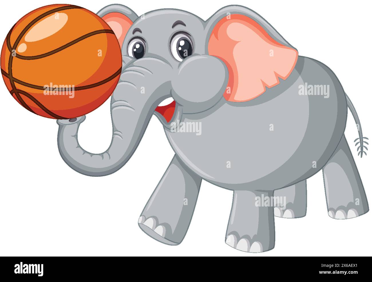 Ein fröhlicher Elefant, der einen Basketball hält Stock Vektor