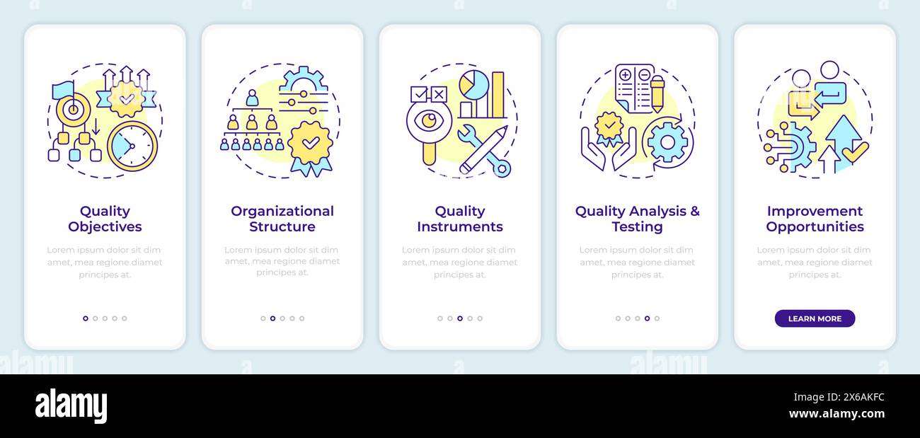 Bildschirm für die Integration von Elementen des Qualitätsmanagementsystems in die mobile App Stock Vektor