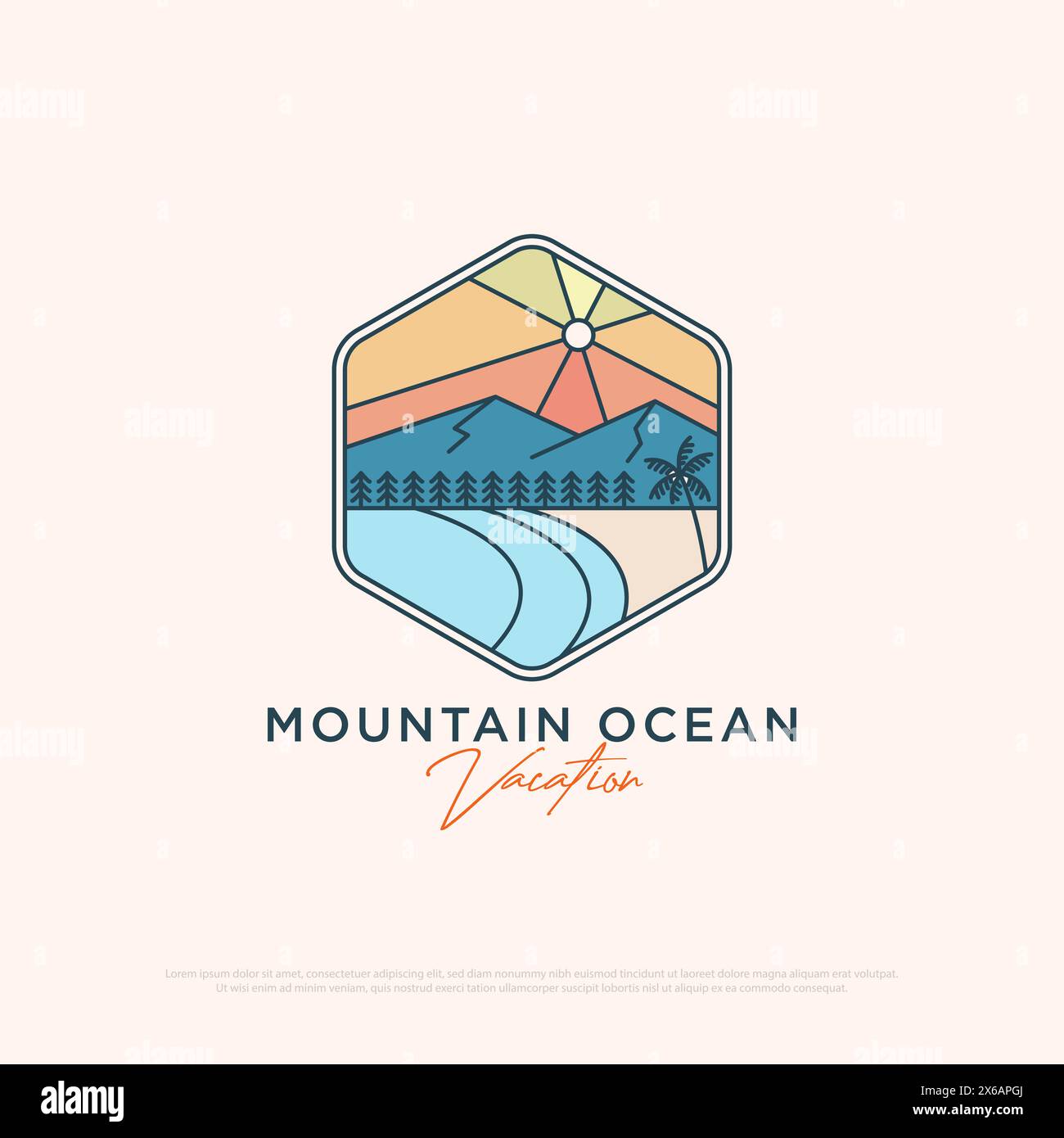 Mountain Ocean Urlaub Logo Design, Reisebüro Logo Vektor Illustration Stock Vektor