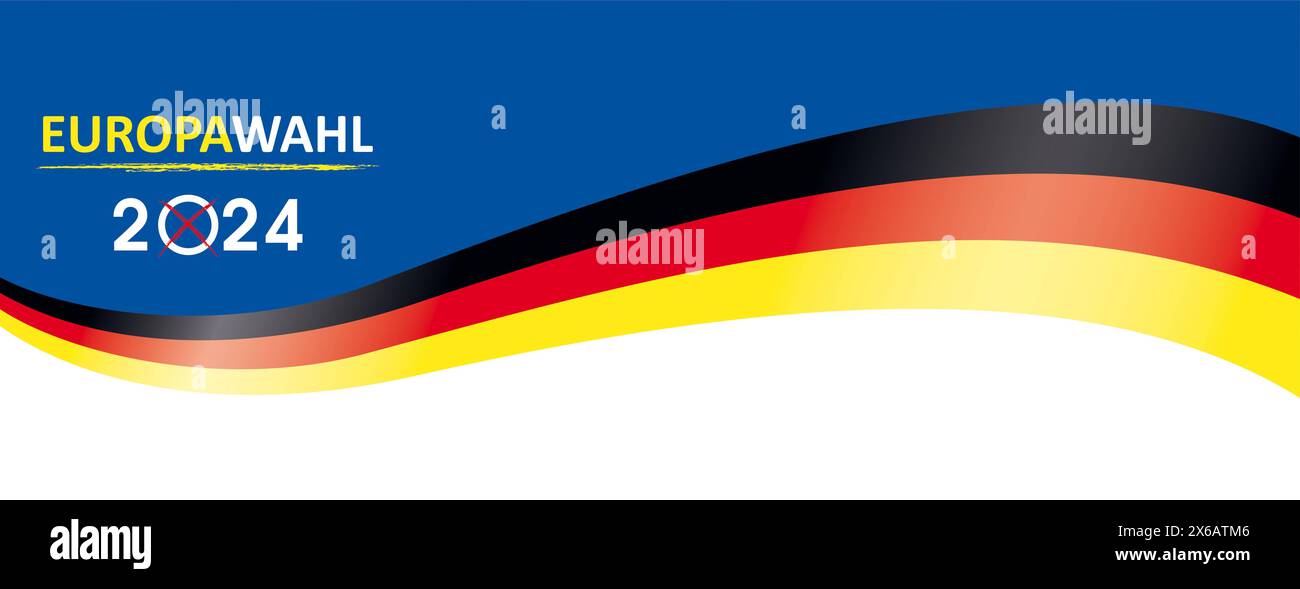 Blauer weißer Header Deutsche Flagge Europawahl 2024 Deutscher Text Europawahl 2024, Übersetzung Europawahl 2024. EPS 10-Vektordatei. Stockfoto