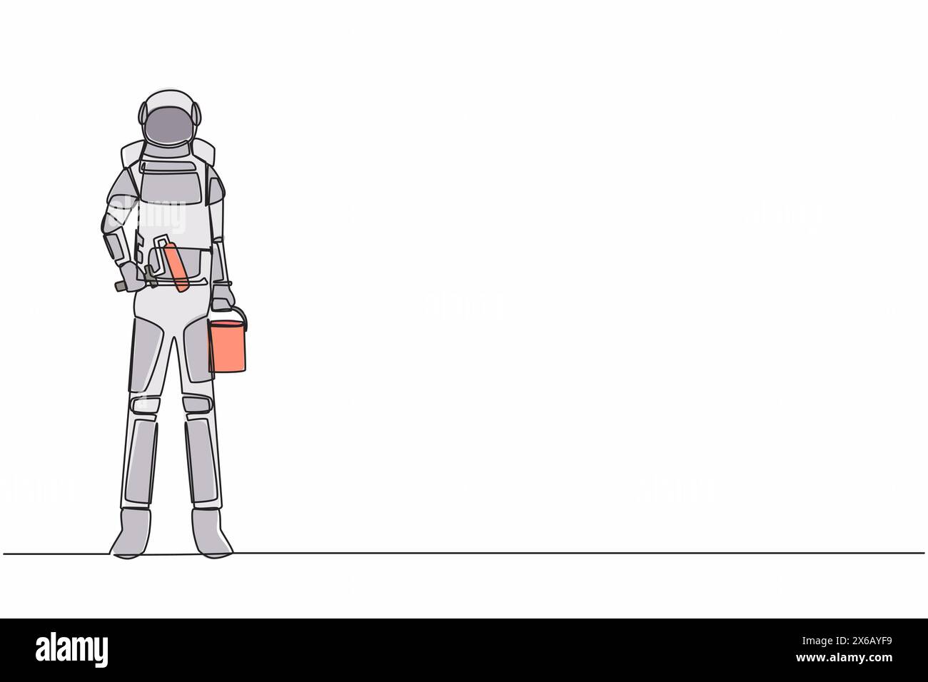 Der Astronaut hält die Rolle mit Lack und Lack. Zukünftige Hausdekoration. Vorbereitung Heimreparation. Kosmonaut raus Stock Vektor